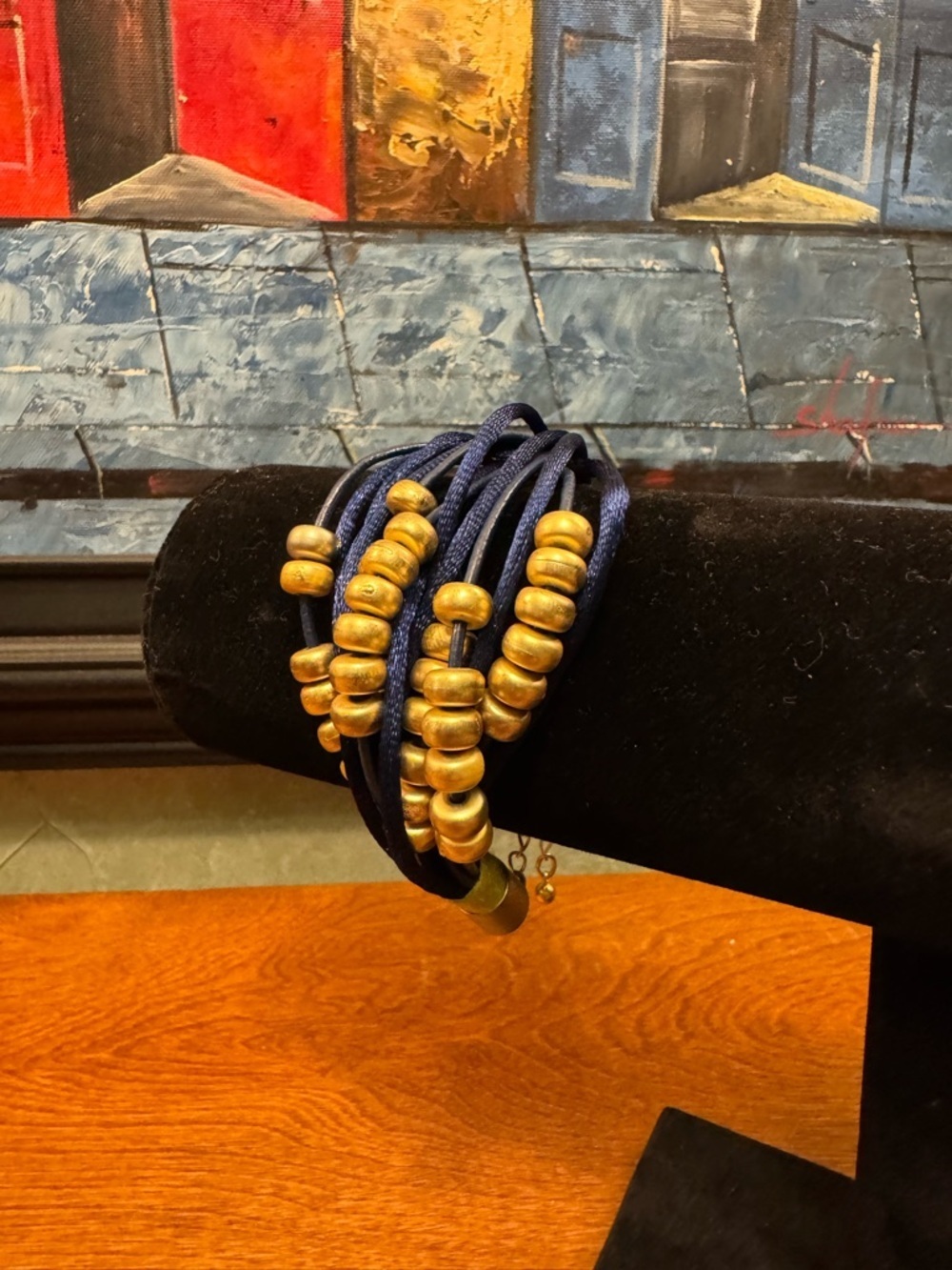 Navy Cord Multi-Strand Bracelet with Gold Beads